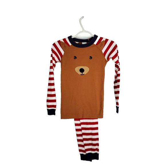 Hanna Andersson Other - Hanna Andersson Pajama Set Kid 140 US 10 Holiday Deer Long John Red White Stripe